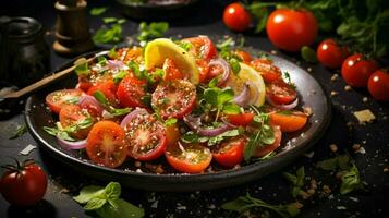 fresh vegetarian salad with ripe tomato and healthy organ photo