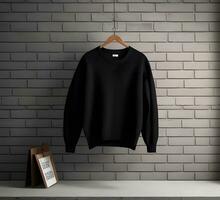 Black sweater mockup with brick background ai generate photo