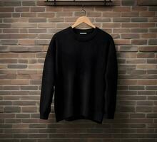 Black sweater mockup with brick background ai generate photo