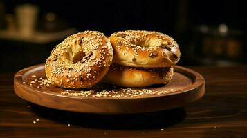 freshly baked homemade sesame bagel a healthy gourmet photo