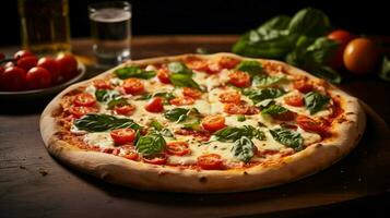 freshly baked pizza with mozzarella tomato and vegetable photo