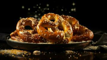 recién horneado pretzels un crujiente indulgencia para un gastrónomo foto