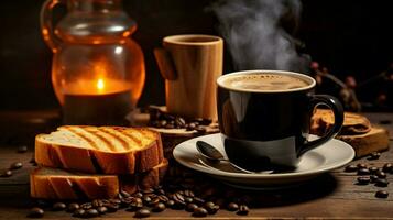 freshly brewed coffee and toasted bread breakfast photo