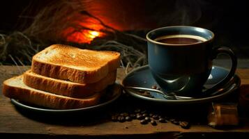 freshly brewed coffee and toasted bread breakfast photo