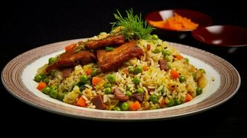 freshly cooked gourmet meal fried rice with vegetables photo