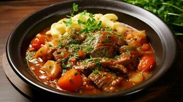 freshly cooked gourmet meal vegetarian stew with braised photo