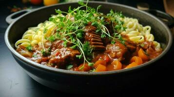 freshly cooked gourmet meal vegetarian stew with braised photo