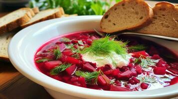 recién cocido vegetariano sopa de remolacha Perfecto para almuerzo foto