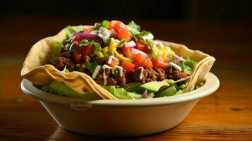 freshness and flavor in a homemade gourmet beef taco bowl photo