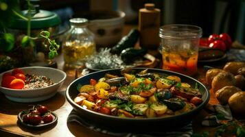 frescura y salud en un vegetariano comida cocido adentro foto