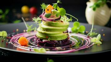 frescura y sano comiendo en un plato de gastrónomo vegetal foto