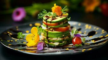 frescura y sano comiendo en un plato de gastrónomo vegetal foto