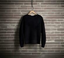 Black sweater Mockup With brick Background ai generate photo