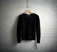 Black sweater Mockup With brick Background ai generate photo