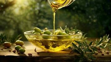 freshness and nature pour into the bowl of organic olive photo