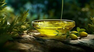 freshness and nature pour into the bowl of organic olive photo