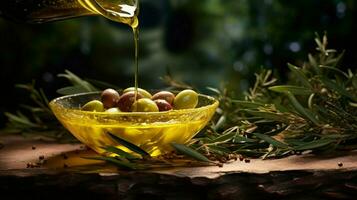 freshness and nature pour into the bowl of organic olive photo