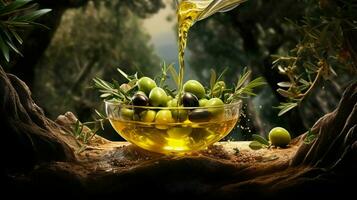 freshness and nature pour into the bowl of organic olive photo
