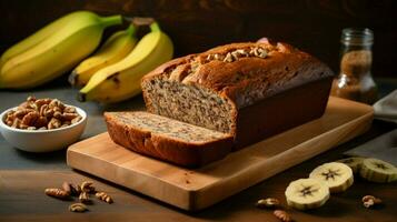 frescura y dulzura en un sano comida de plátano un pan foto