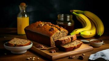 frescura y dulzura en un sano comida de plátano un pan foto