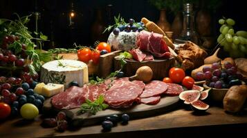 freshness and variety on a rustic table gourmet meat photo