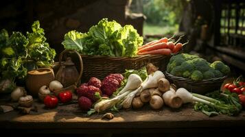 freshness of nature bounty healthy eating on a rustic table photo