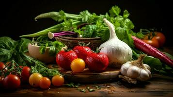 frescura de orgánico vegetales sazonado con ajo foto