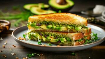 freshness on a plate grilled sandwich avocado asparagus photo