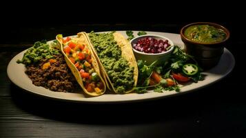 freshness on a plate taco meat guacamole tortilla sauce photo