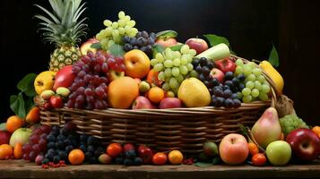 fruit basket holds an abundance of healthy variety photo