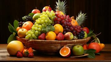 fruit basket holds an abundance of healthy variety photo