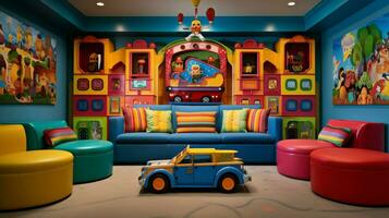 fun colorful playroom with toys and decorations photo