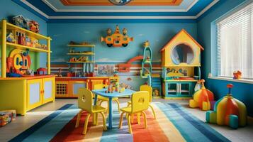 fun colorful playroom with toys and decorations photo