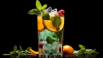 fruit filled cocktail with citrus mint and ice photo