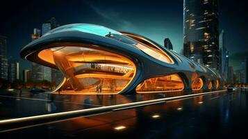 futuristic architecture reflects modern design in vibrant photo