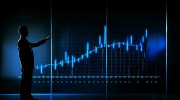 futuristic blue business growth chart on touch screen photo