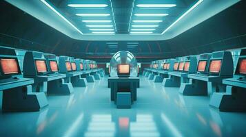 futuristic computer lab equipment in a row photo