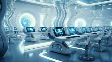 futuristic computer lab equipment in a row photo
