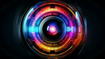 futuristic design of optical lens multi colored glow photo