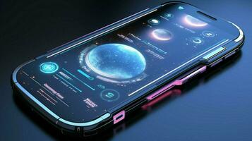 futuristic galaxy mobile phone connects with wireless photo