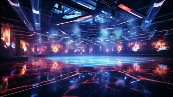 futuristic nightclub illuminated by bright abstract light photo