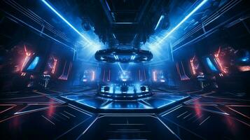 futuristic nightclub with illuminated technology equipment photo