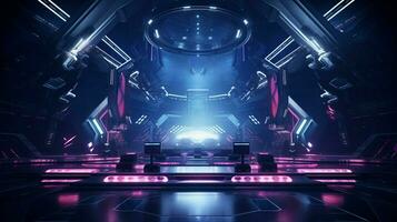 futuristic nightclub with illuminated technology equipment photo