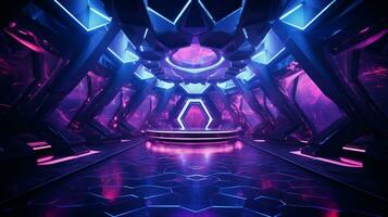 futuristic nightclub illuminated by bright abstract light photo