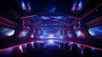 futuristic nightclub illuminated by bright abstract light photo