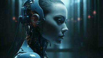 futuristic robot technology science blue cyborg one person photo