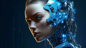 futuristic robot technology science blue cyborg one person photo