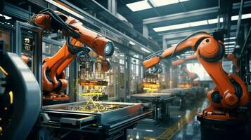 futuristic robotic arm controls manufacturing equipment photo