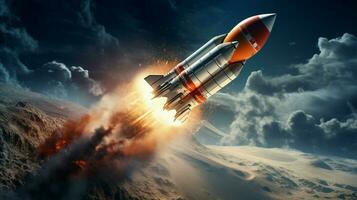 futuristic rocket explores space through technology photo
