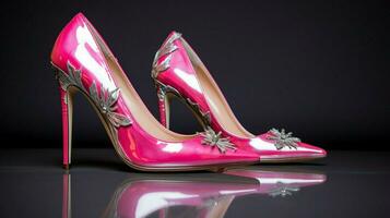glamorous stiletto pair in vibrant pink color photo